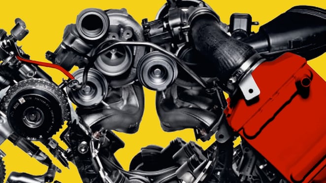 Image d'un moteur de voiture, sur fond jaune