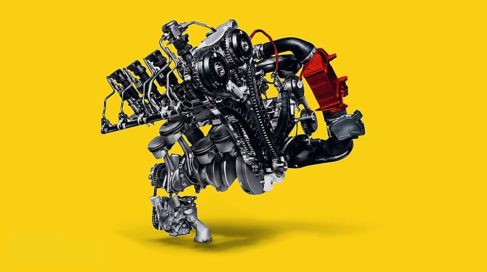 Compresseur d'air d'un moteur à turbocompresseur sur fond jaune