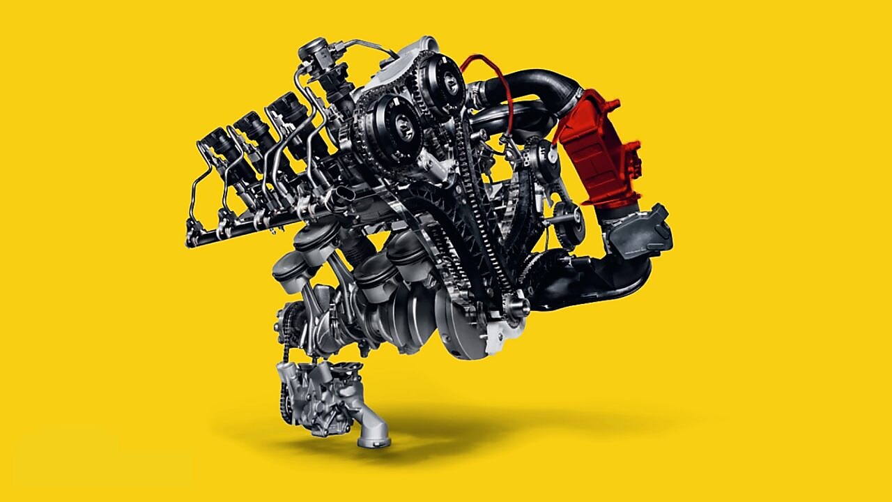 Compresseur d'air d'un moteur à turbocompresseur sur fond jaune