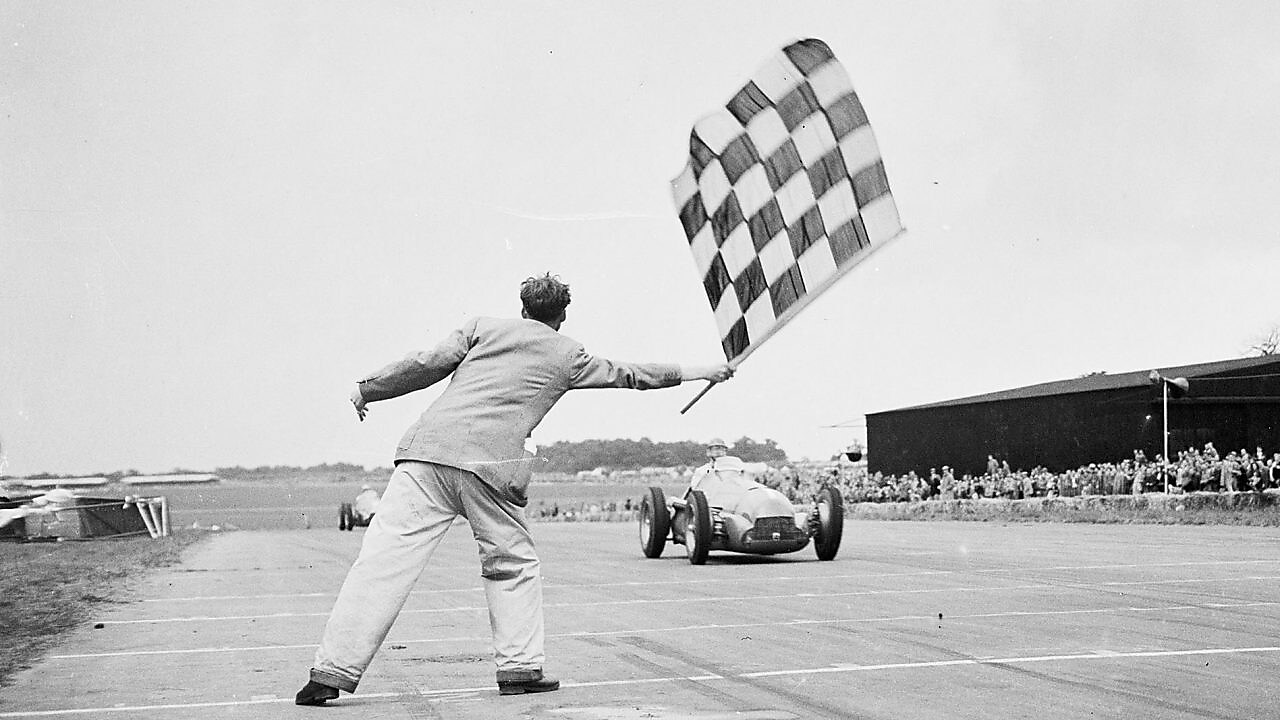 finish line of a 1950 racetrack