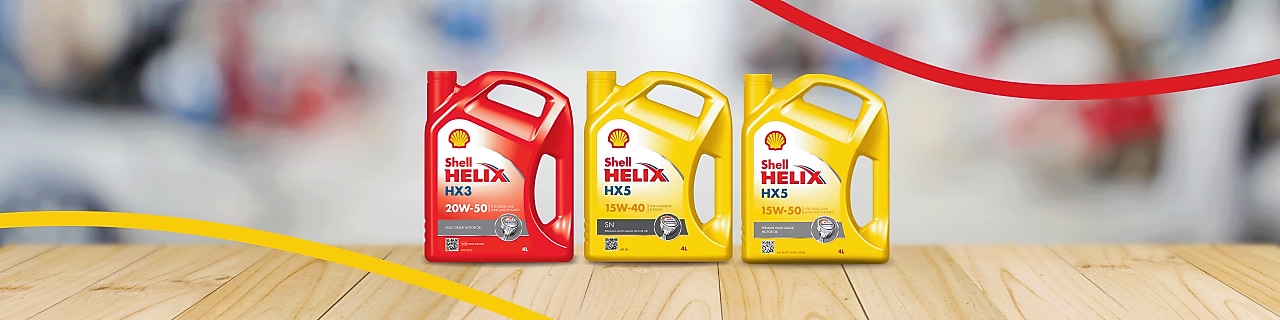 Les Huiles minérales Shell Helix HX5 15W 50, HX5 SN 15W 40 et HX3 SAE 50