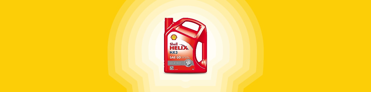 Bidon de 4 litres d’huile moteur Shell Helix HX3 SAE-50 pour moteurs essence et diesel.